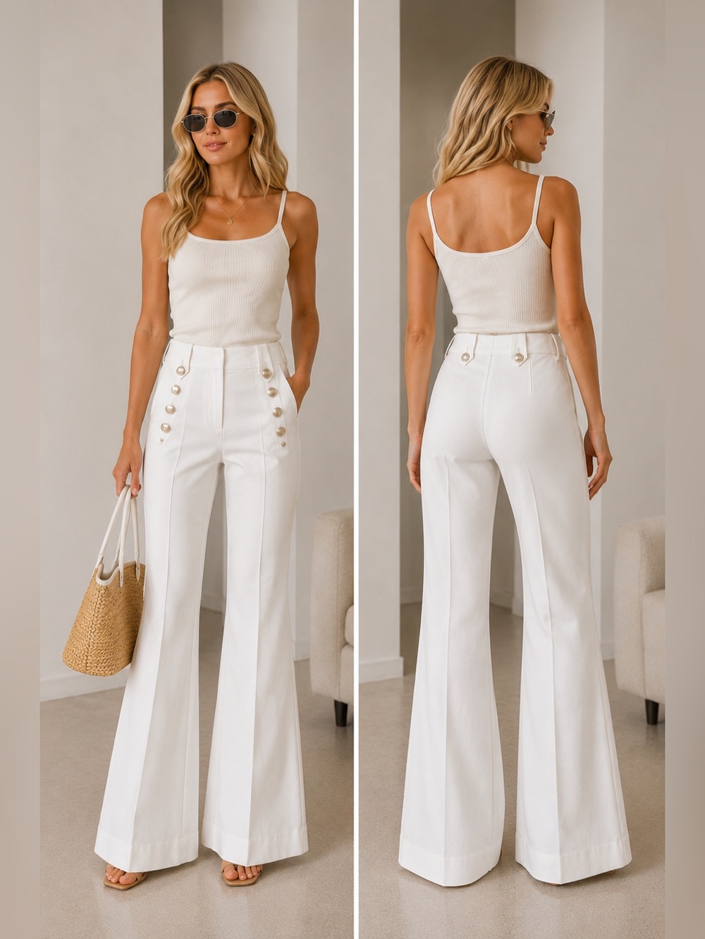 Derek Lam 10 Crosby Robertson Flare Trousers sailor pants Off White NWT Size 4